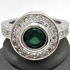 1.58 ctw Emerald and White Sapphire Ring